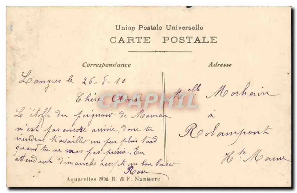 Junge Frau im Nachthemd — Tannenblattdekor — Verlag Aquarelles & F. Nanterre - Rückseite