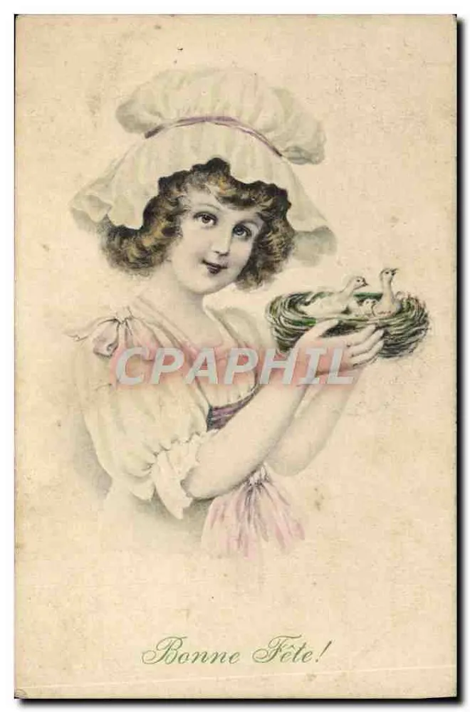 Junge Mädchen mit einem Käfig voll Junge — Frohe Geburtstagskarte! — Serie 806, 1-4, 1907 - Vorderseite