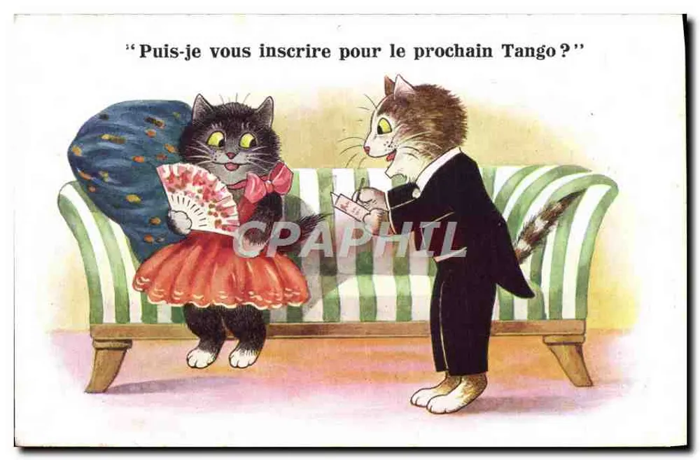 Gato em vestido de baile e gato em traje — Tango — editor Art Nouveau, série 5843 - Frente