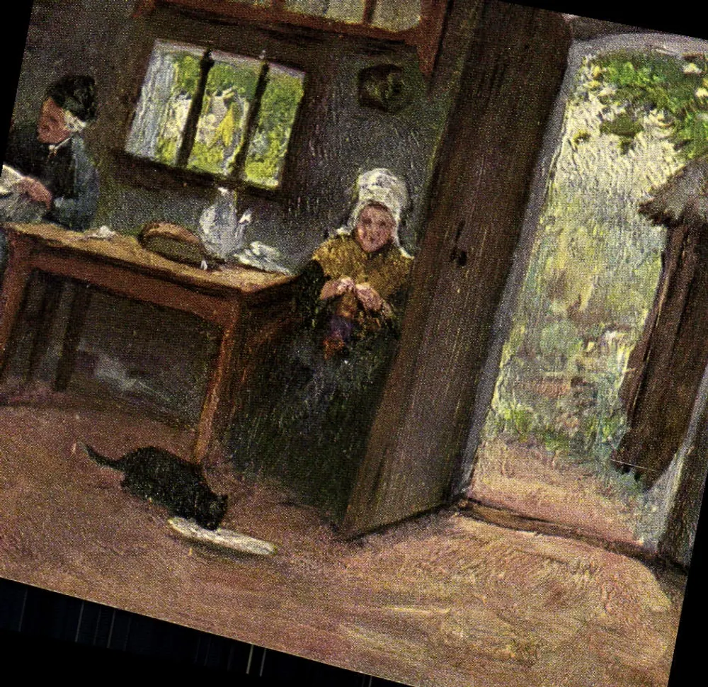 Innenraum eines Hauses — häusliche Szene — Verlag Raphaëlle, Serie 680 - Vorderseite