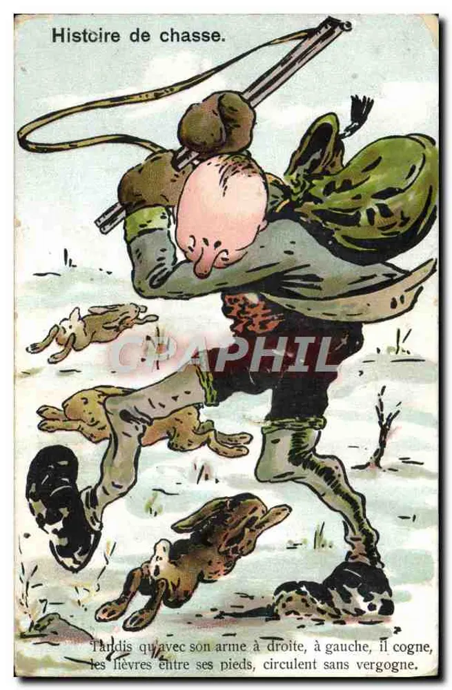 Hase jagen — Karikatur — Serie 401, in Deutschland gedruckt - Vorderseite