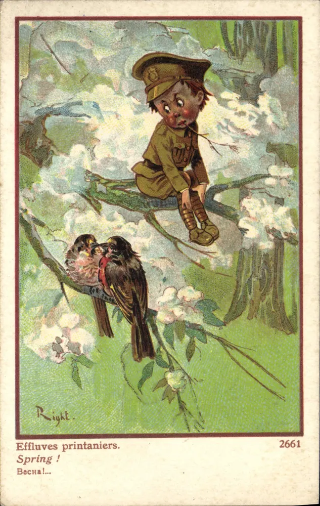 Frühlingskinder — Kindersoldat und Vögel — Verlag Right, Nr. 2661 - Vorderseite