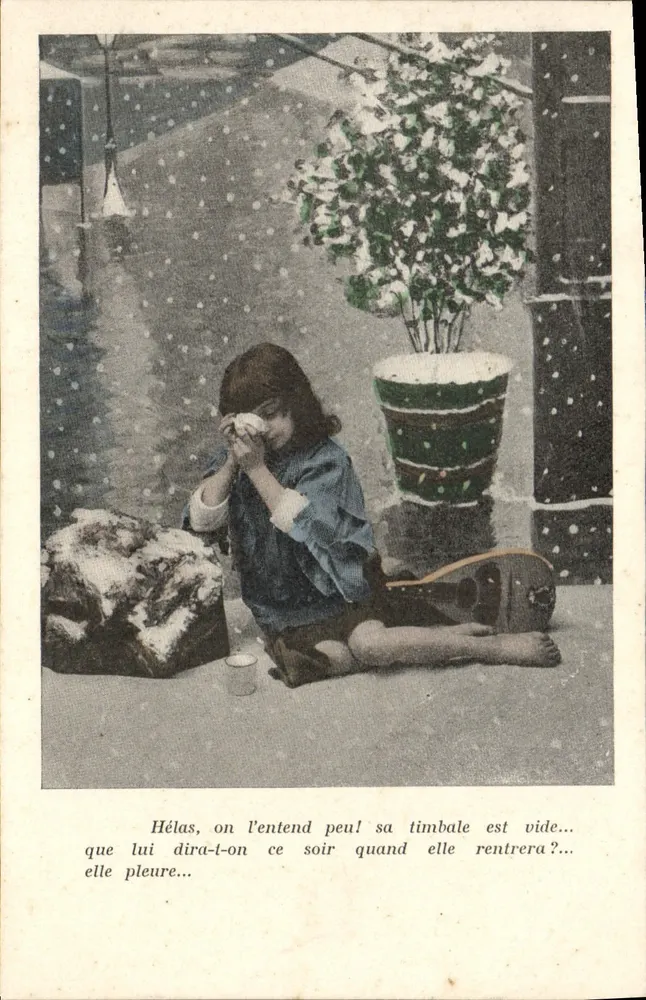 Criança triste sob a neve — cena invernal — editor não identificado - Frente