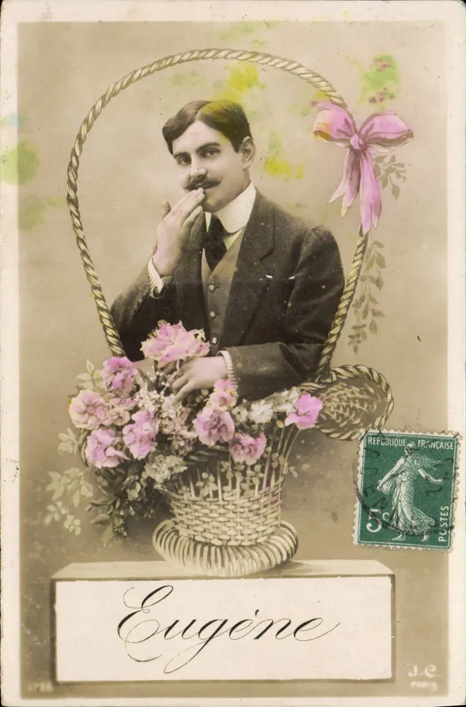 Eugène — retrato em um cesto de flores — J.E. Paris - Frente