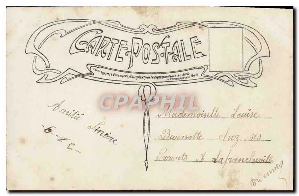 Junge Frau in grünem Kleid und Mann in Anzug — Garten-Szene — Verlag LOTUS Nr. 649 - Rückseite
