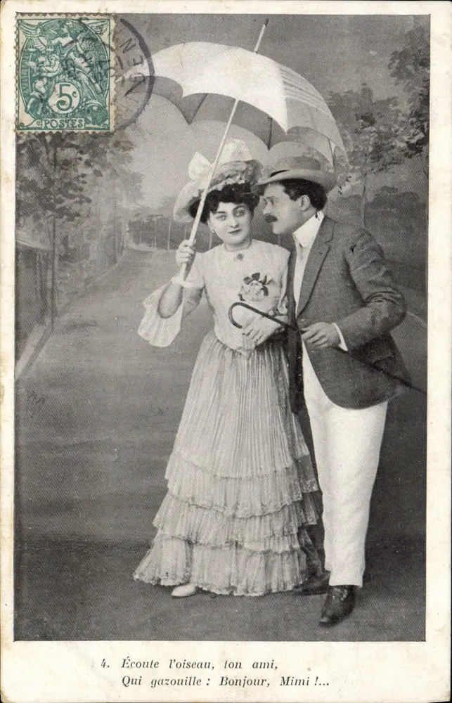 Paar unter dem Regenschirm — Theater-Szene — anonymer Verlag, Nr. 4 - Vorderseite