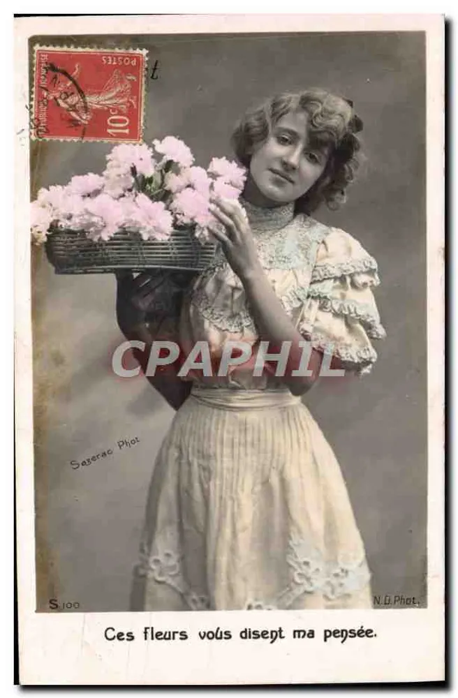 Jeune fille tenant un panier de fleurs — Saserne Phot. — N.D. Phot. — S.100 - Recto