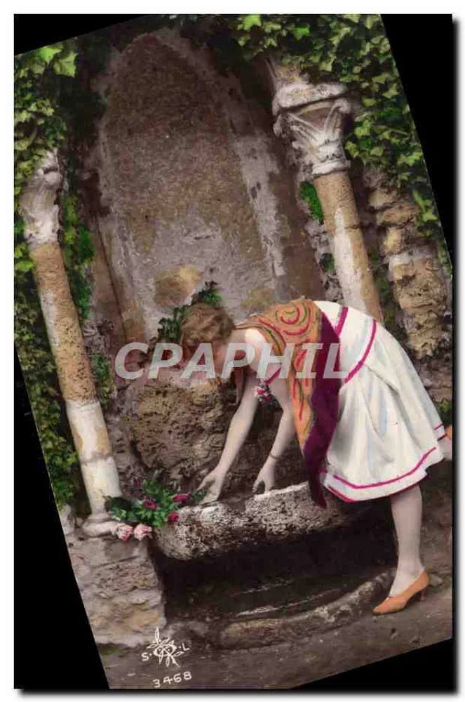 Femme à la fontaine — Ruines végétalisées — S.O.P.L. n° 3468 - Recto