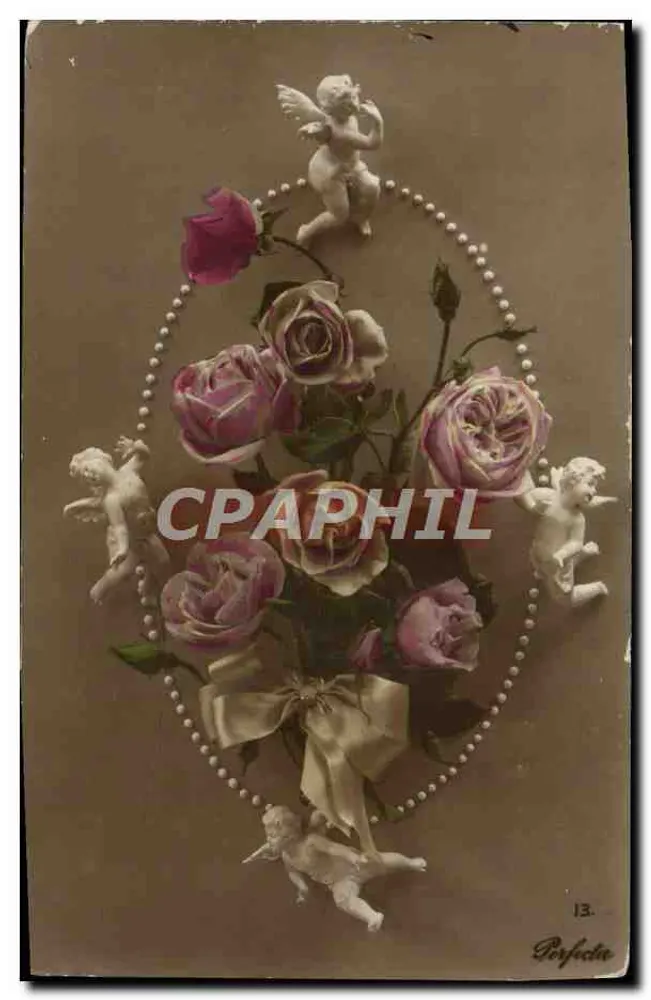 Arranjo de rosas e putti — editor Perfecta, n°13 - Frente
