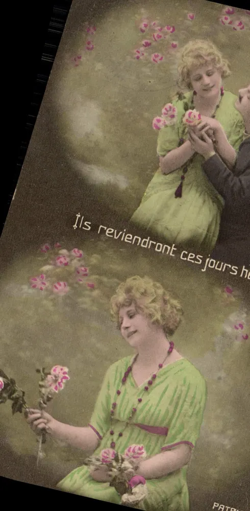 Jugend und Rosen — Diese glücklichen Tage werden zurückkehren — Französisch Fabrik, ISO-PLATINE, Nr. (auf der Rückseite) - Vorderseite