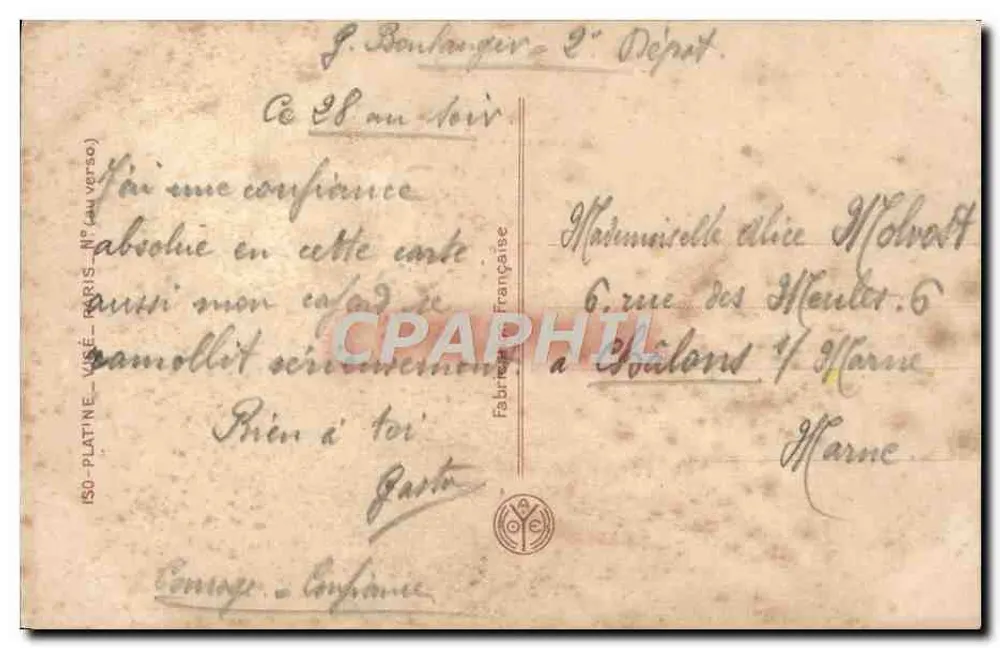 Jugend und Rosen — Diese glücklichen Tage werden zurückkehren — Französisch Fabrik, ISO-PLATINE, Nr. (auf der Rückseite) - Rückseite