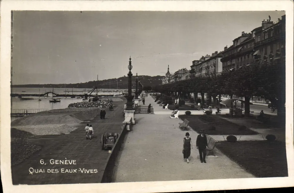 Genebra — Quai des Eaux-Vives — Fot. Edit. O. Sarroni, Genebra - Frente