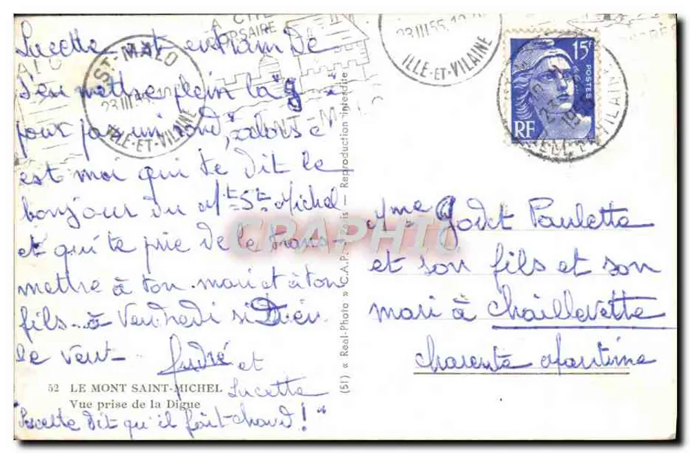 Mont Saint-Michel — Vue prise de la Digue — C.A.P. n°52 - Verso