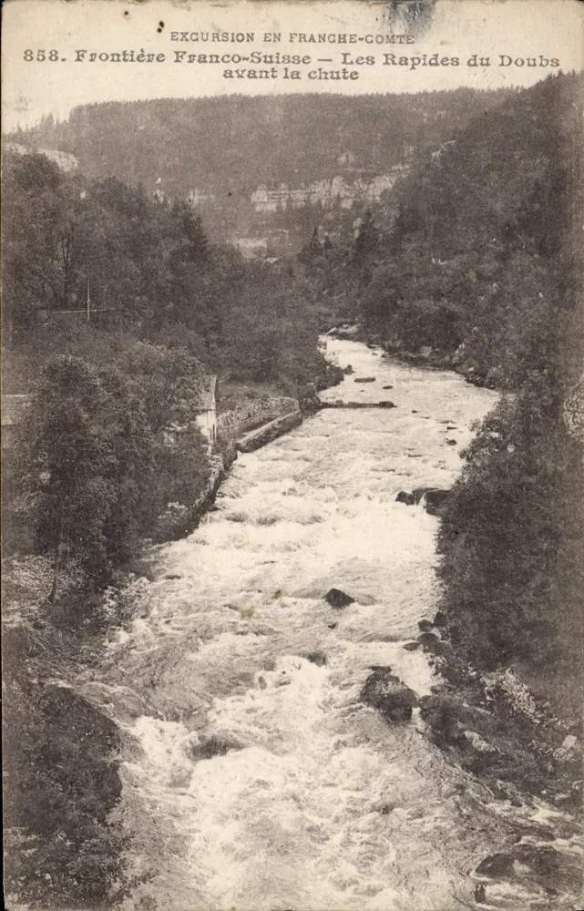 Os Rápidos do Doubs — Fronteira Franco-Suíça antes da queda — Éd. L. Vealland-Frères - Besançon, n° 858 - Frente