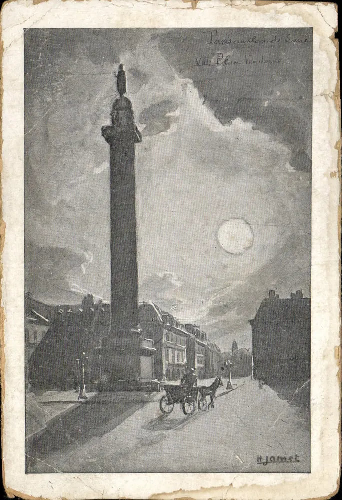 Colonne Vendôme — vue nocturne sous la lune — H. Jamet - Frente