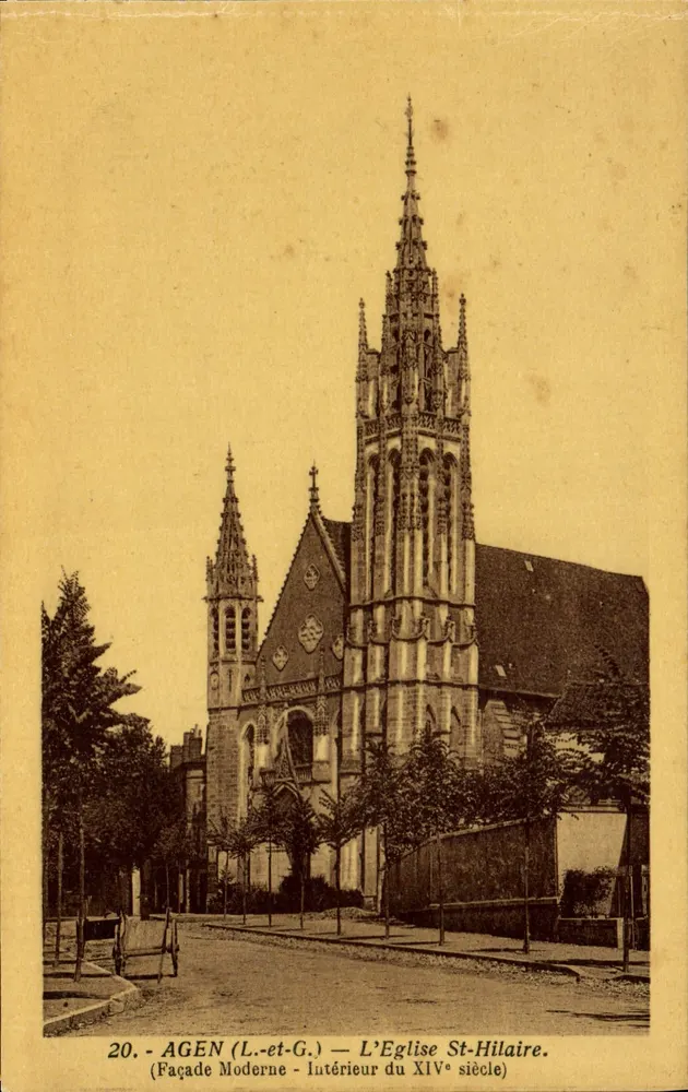 Agen (L.-et-G.) — A Igreja de São Hilário. Fachada Moderna - Interior do Século XIV - Frente