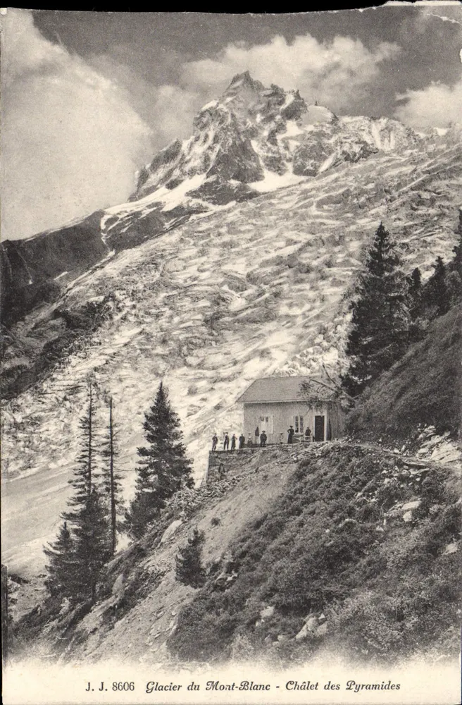 Ghiacciaio del Monte Bianco - Chalet delle Piramidi — J. J. 8606 — Jullien fratelli, Ginevra - Recto