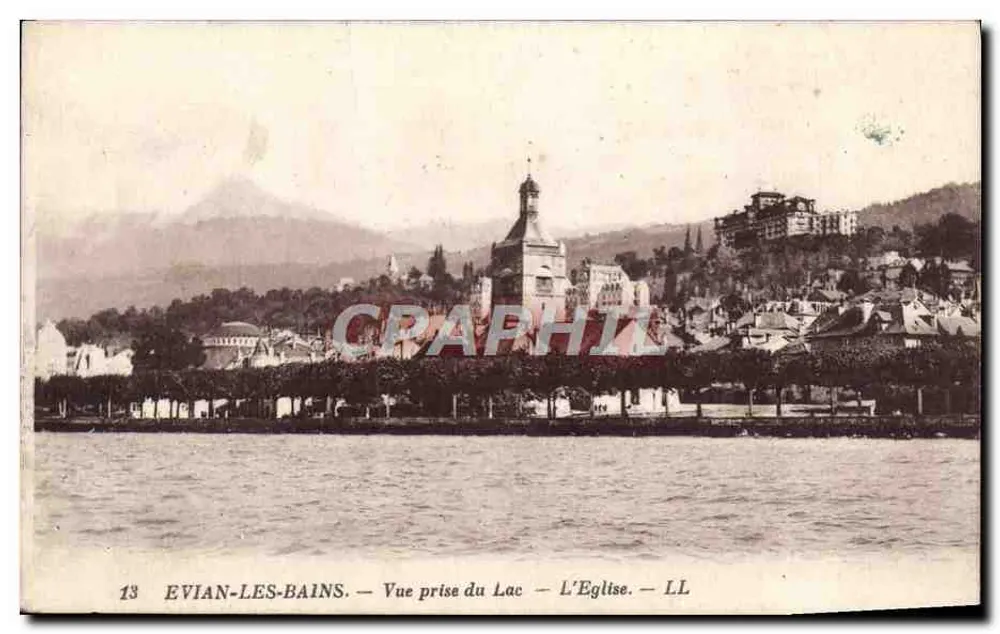 Évian-les-Bains — Vue prise du Lac — L'Église — LL — n°13 - Recto