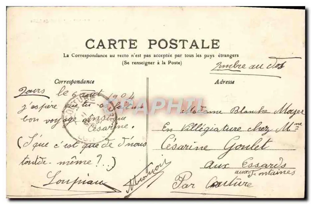 Tours - O Hotel de Ville — editor M.T. I.L. n°139 - Verso