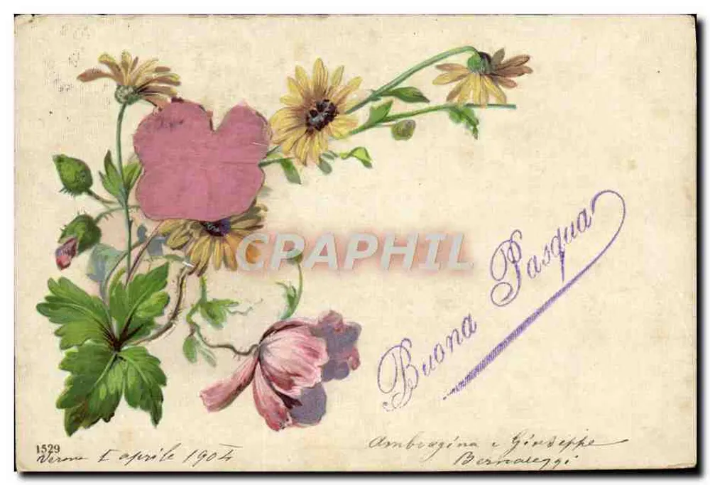 Flores — carta de Páscoa — editor Union Postale Universelle, n° 1529 - Frente