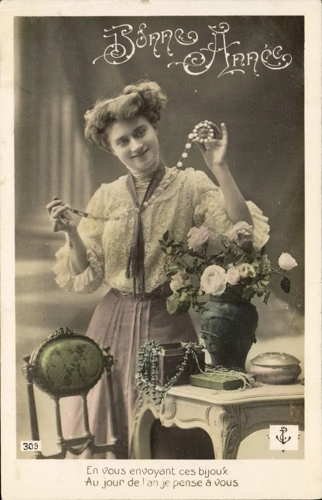 Frau mit Schmuck — Ansichtskarte aus der Serie Bonne Année, Nr. 309 — Verlag Bonne Année - Vorderseite
