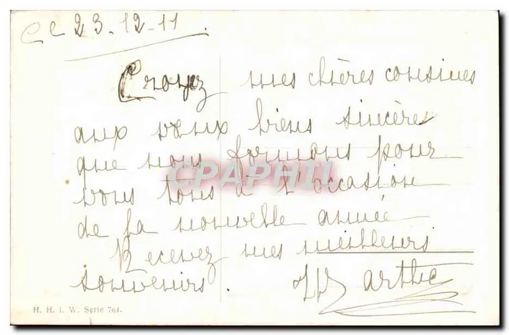 Vila nevada sob a lua — Feliz Natal — H. H. I. W. Série 764 - Verso