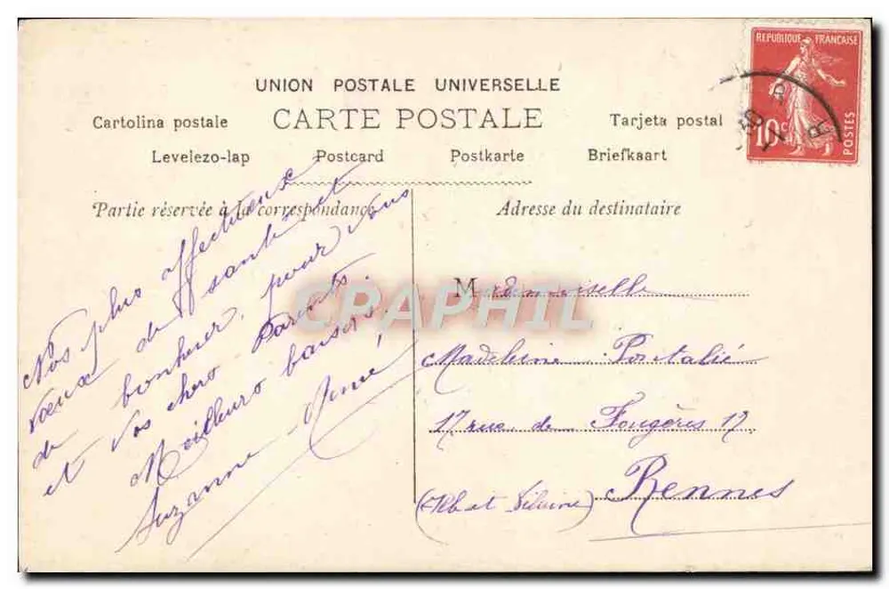 Menina sorridente — Boa Ano Novo — União Postal Universal - Verso