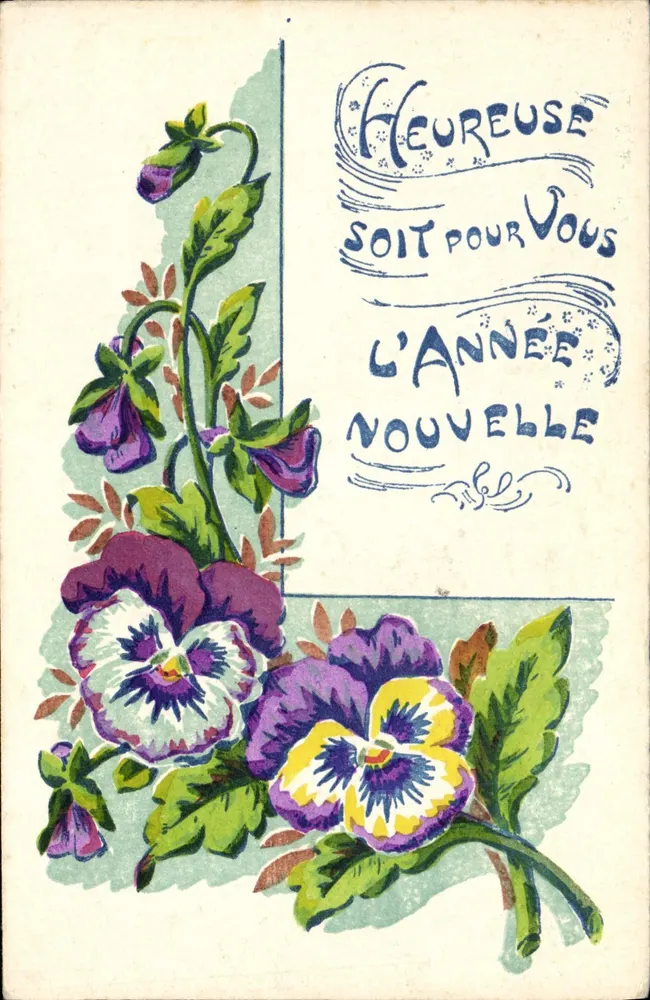 Flores de pensamento — Desejo de anos felizes — Carta postal - Frente
