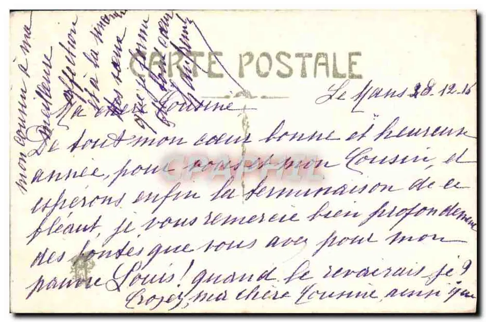 Flores de pensamento — Desejo de anos felizes — Carta postal - Verso