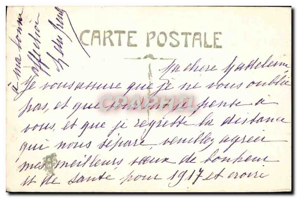 Flores — Boas-vindas — Carta postal de 1917 - Verso