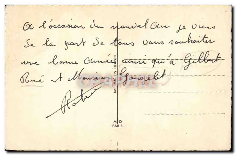 Flores e paisagem invernal — Boa Ano para 1948 — Impresso na França, Paris - Verso