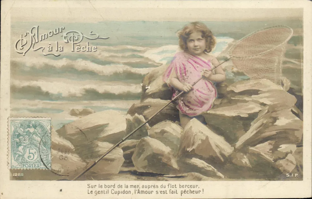 Amour à la Pêche — Cupidon pêcheur sur les rochers — S.I.P. n°1288 - Vorderseite
