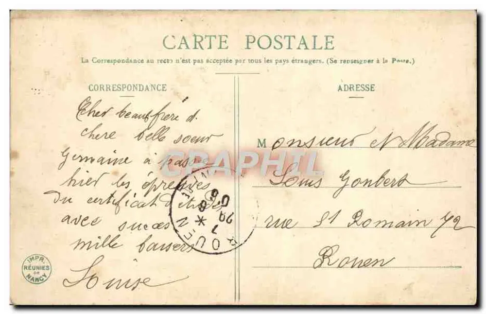 Frau mit Tintenfass — Souvenir — Edition Bergeret - Rückseite