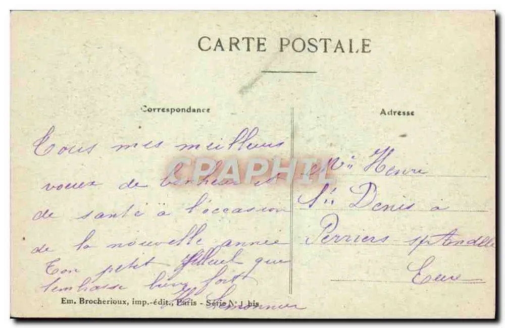 Bonne Année — Mimose in einem Wagen — Em. Brocheriou, Paris - Serie Nr. 1 bis - Rückseite