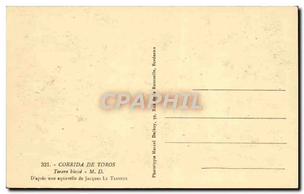 Stierkampf — Verletzter Matador — Phototype Marcel Delboy, Bordeaux - Rückseite