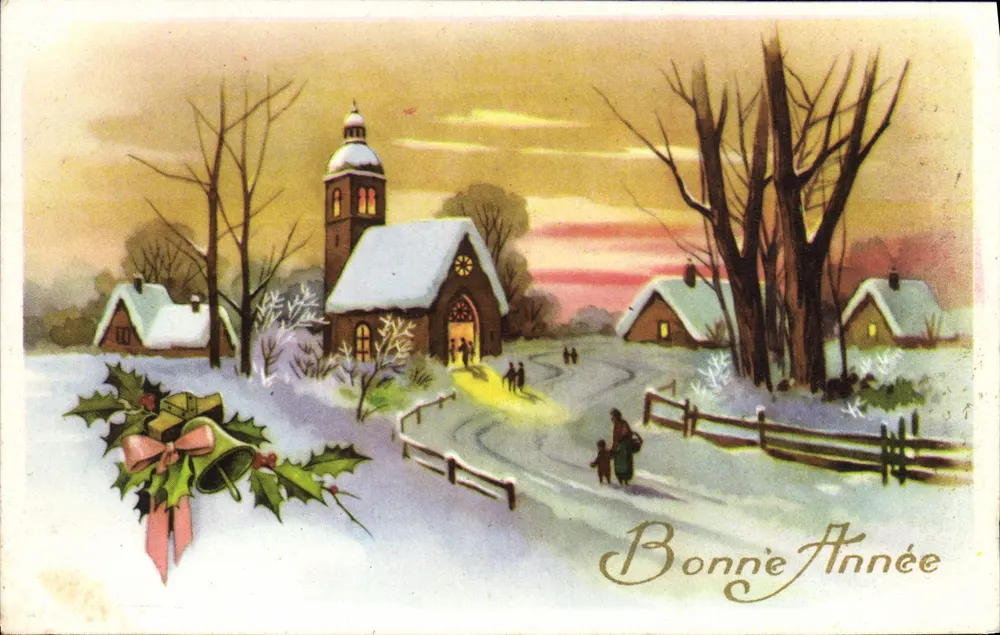Schneevorstadt mit Kirche — Frohes Neues Jahr — Photocham, Nr. 362 - Vorderseite