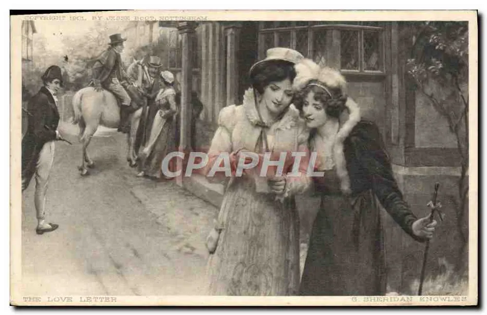 두 젊은 여성 — 거리 장면 — G. Sheridan Knowles, '유명한 그림' 시리즈 - 앞면