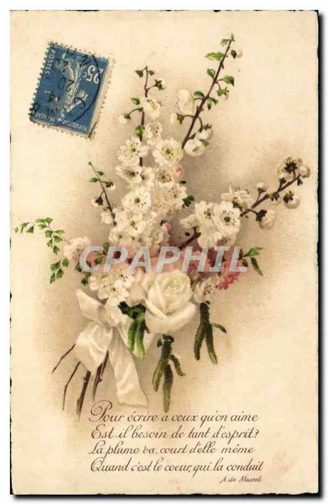 Arranjo de flores — poema de M. de Musset — editor não visível - Frente