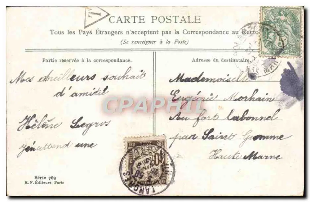Violeta — oferta discreta — K.F. Éditeurs, Paris, Série 769 - Verso