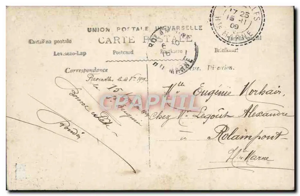Frau in Mantel und blühendem Hut — Jede meiner Blumen ist ein fröhliches Symbol — Paris, n°768 - Rückseite