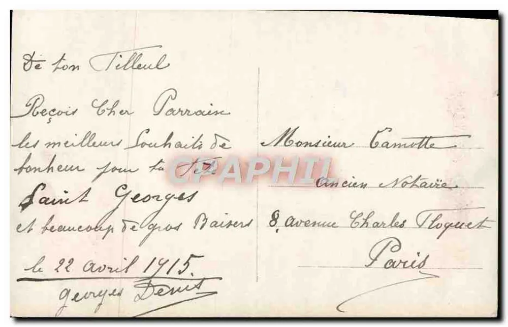 Menina com cesta de rosas — Boa Festa de São Jorge — A.N. Paris, n° 1767 - Verso