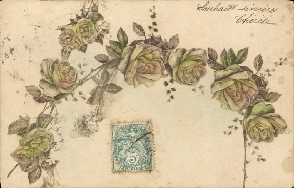 Flores de rosas — carta postal decorativa — editor desconhecido - Frente