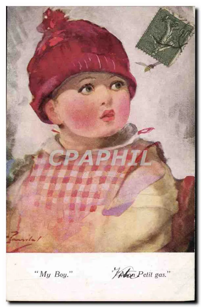 Kind im roten Hut — 'My Boy.' / 'Mon Petit gas.' — Künstlerische Serie, Nr. 2595, Florence House, Barnes, London - Vorderseite