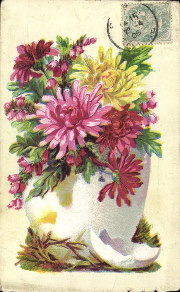 Bouquet de crisântemos — editor não visível — datada por volta de 1908 - Frente