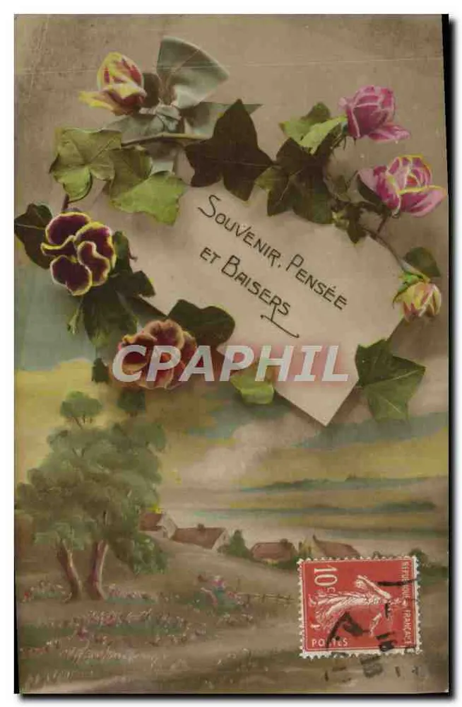 Ruraal landschap met bloemen — Herinnering, Gedachte en Kussen — uitgever niet zichtbaar - Voorkant