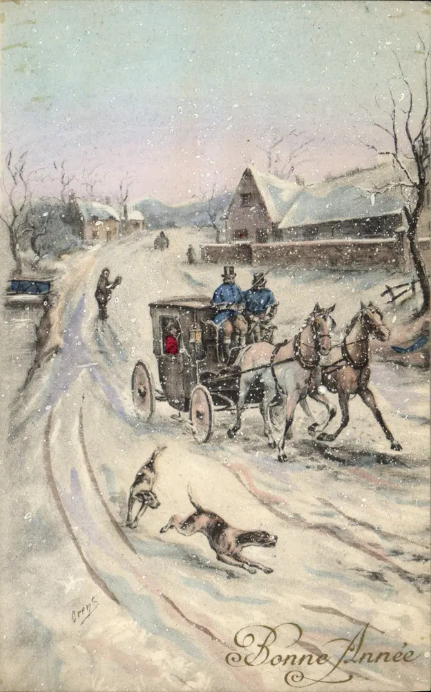 Winterlandschaft mit Kutsche — Oreg's — Frohe Weihnachten - Vorderseite