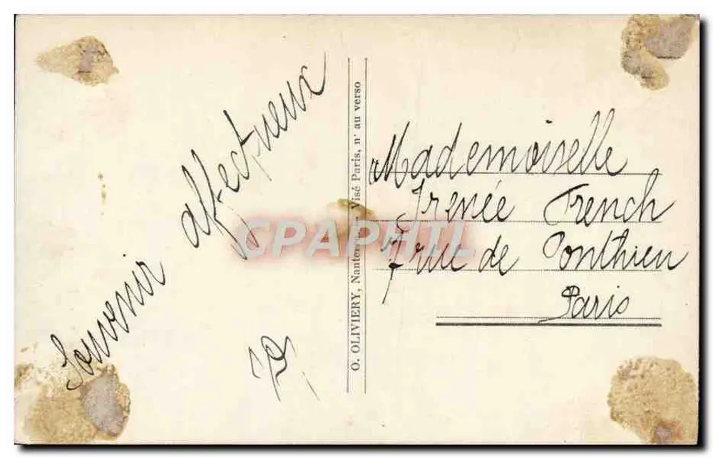 Junge Frau in einem rosa Kleid — Frohe Geburtstagskarte — O. OLIVIERY, Nantes, n°1032 - Rückseite