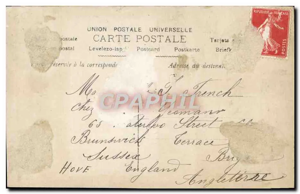 Junge Frau in Hut mit Blumen — Frohes Neues Jahr 1912 — anonymer Verleger, Nr. 7094 - Rückseite