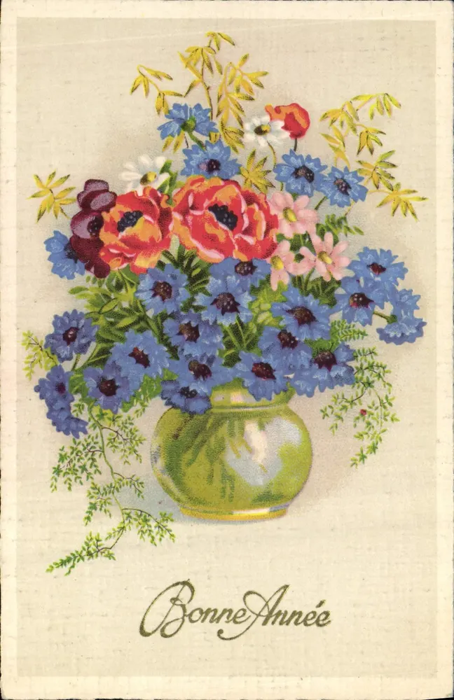 Bouquet de fleurs — Bonne Année — Carte postale de vœux - Awers