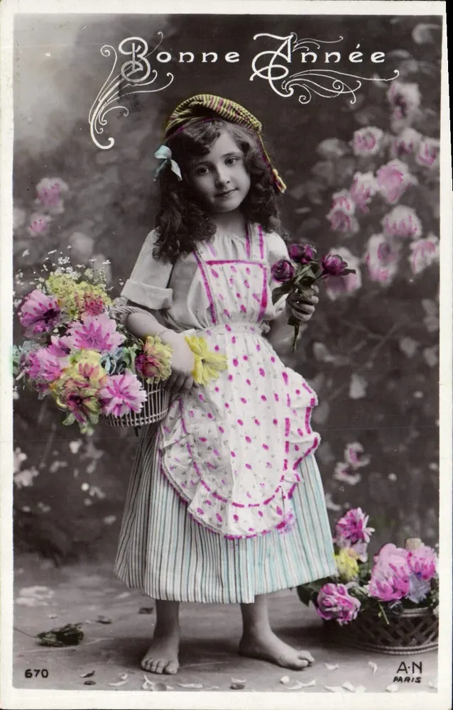 Menina com buquê de flores — Boa Ano — A-N PARIS n°670 - Frente